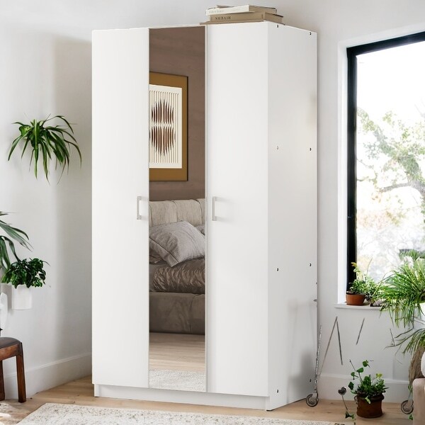 ホワイト 3ドアキャビネット 3 Door Wardrobe with Mirror, White - Bed Bath & Beyond - 41914297