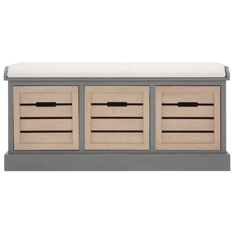 SAFAVIEH Mozella 3-Drawer Cushion Bench - 42" W x 15" D x 20" H - 42Wx15Dx20H