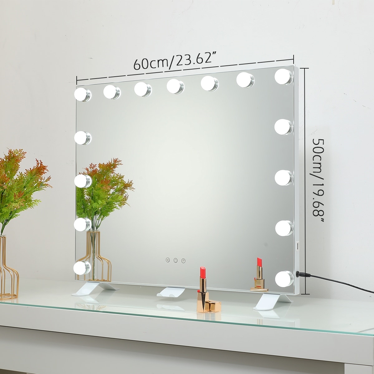 Hollywood Vanity Mirror with 15 Lights, White 60 x 50 cm On Sale Bed  Bath  Beyond 36100826
