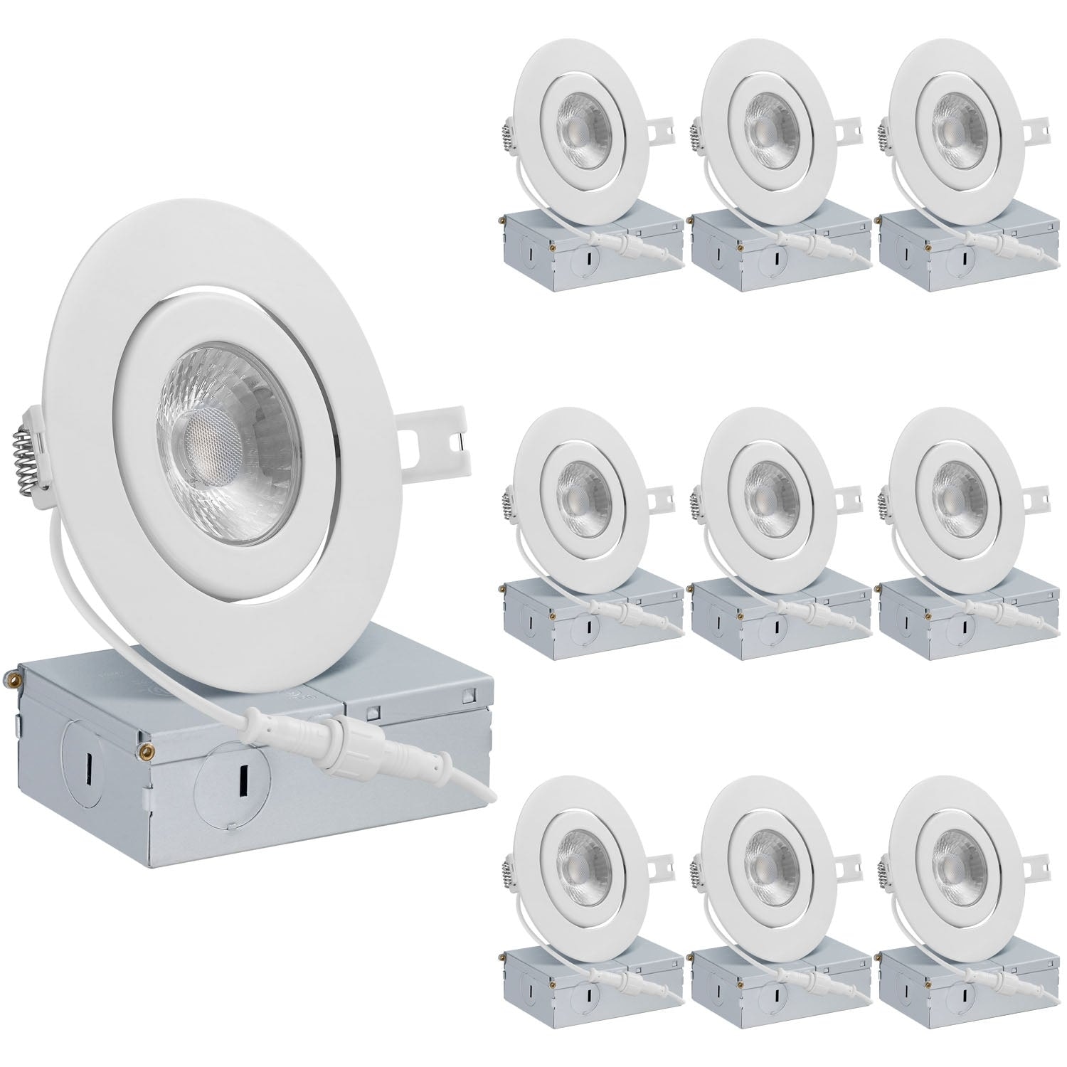 QPLUS 4 Inch Adjustable Eyeball Gimbal LED Recessed Light Canless, 10W, Dimmable, ETL Listed (10 Pack)