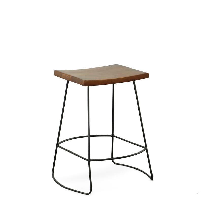 HomeRoots Set of Two 25" Chestnut And Black Steel Backless Counter Height Bar Chairs