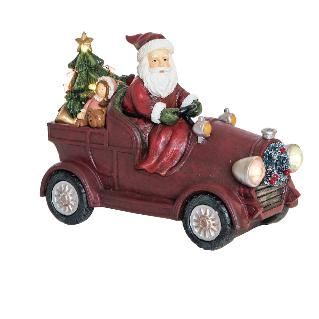 Transpac Resin 10.55 in. Multicolor Christmas Light Up Musical Santa Wagon