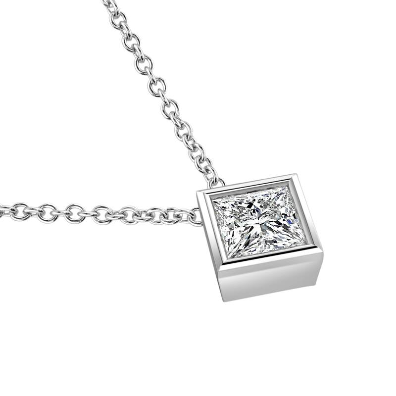 Auriya 14k Gold 1/2ctw Solitaire Princess-cut Diamond Necklace (I-J, VS1-VS2) - 0.50CT - White I-J