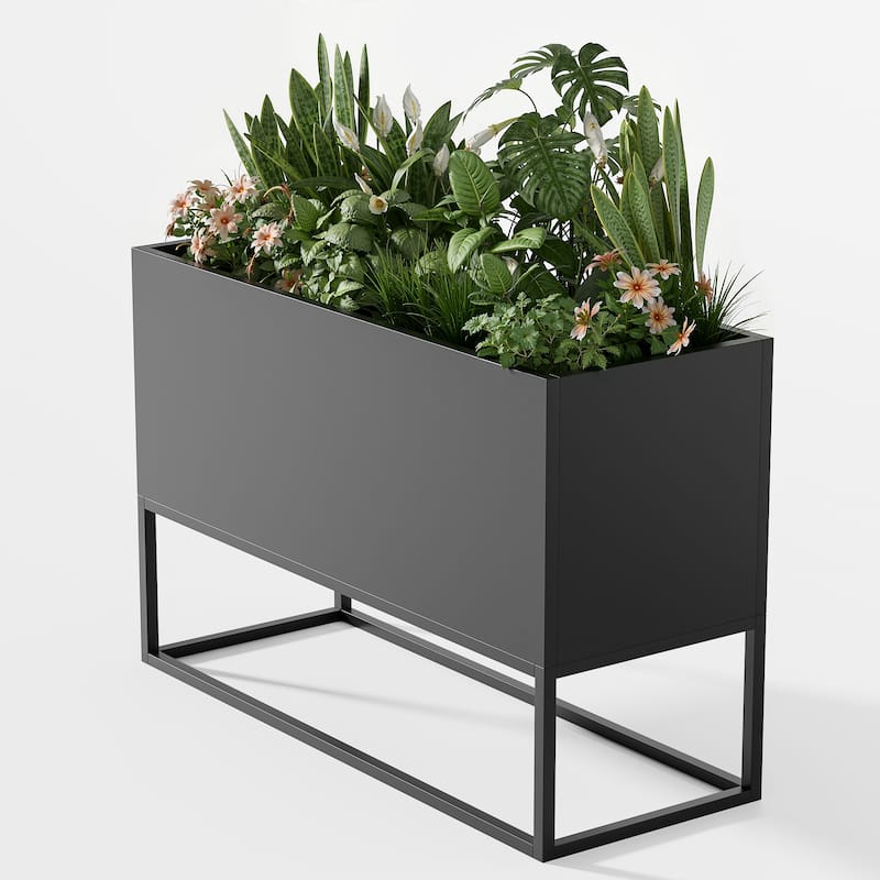 47*18*18 inch Large Metal Rectangular Planter with Shelves and Drainage Holes for Indoor/Outdoor Use, Perfect for Tall Plants