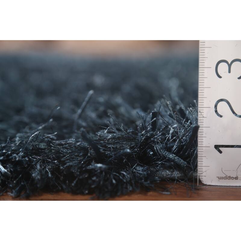 Blue Plush Shaggy Indian Area Rug Hand-Tufted Wool Carpet - 5'0" x 8'0"