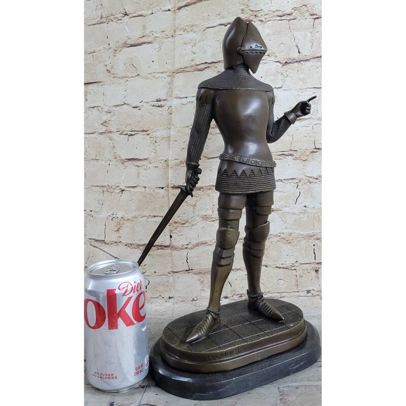 Bronze Sculpture Statue Figure Of Medieval Warrior Knight In Full Plate Mail Armor