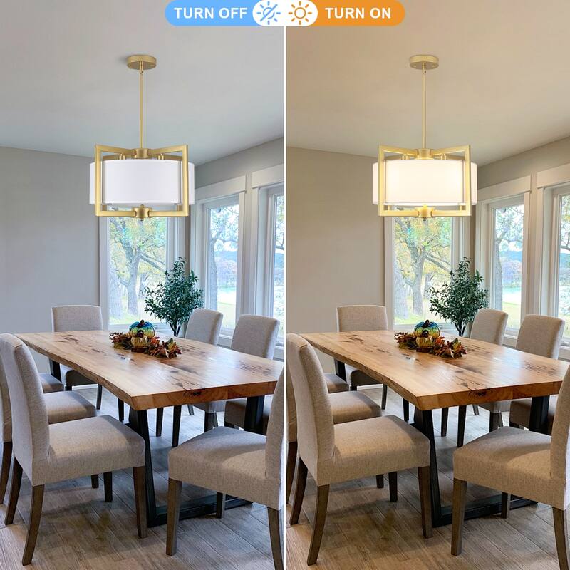 Modern 4 Light Pendant with Fabric Shade and Adjustable Height Metal Pole Light Bulb Not Included