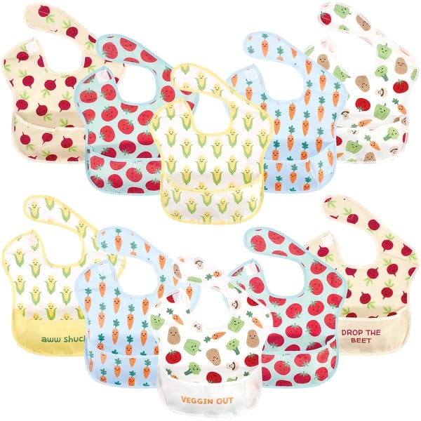 slide 1 of 1, Hudson Baby Infant Waterproof Polyester Bibs 10pk, Veggies, Feeder - Veggies Feeder - Veggies