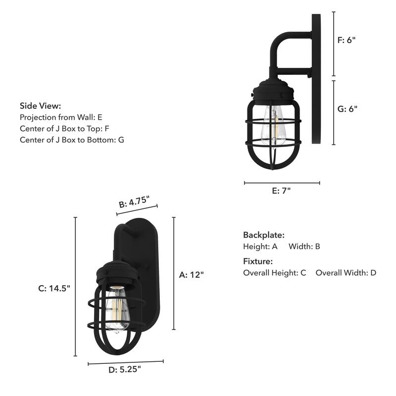 Hunter Starklake 1 Light Wall Sconce, Damp Rated, Industrial, Cage, Rustic