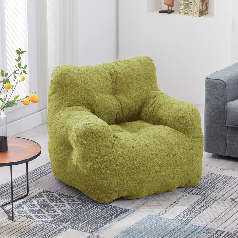 Grondin Mid-Century Modern Faux Fur Fabric Upholstery Bean Bag Chair Tufted Foam Padding Lazy Sofa with Armrests