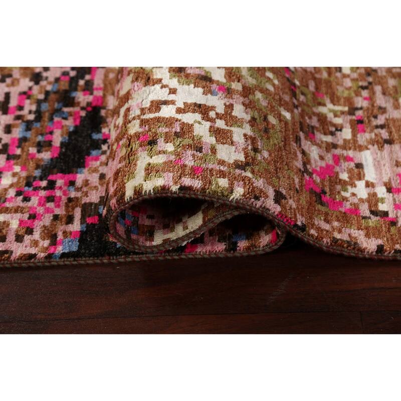 Wool/ Silk Artistic Modern Abstract Oriental Runner Rug Hand-knotted - 2'8" x 10'0"