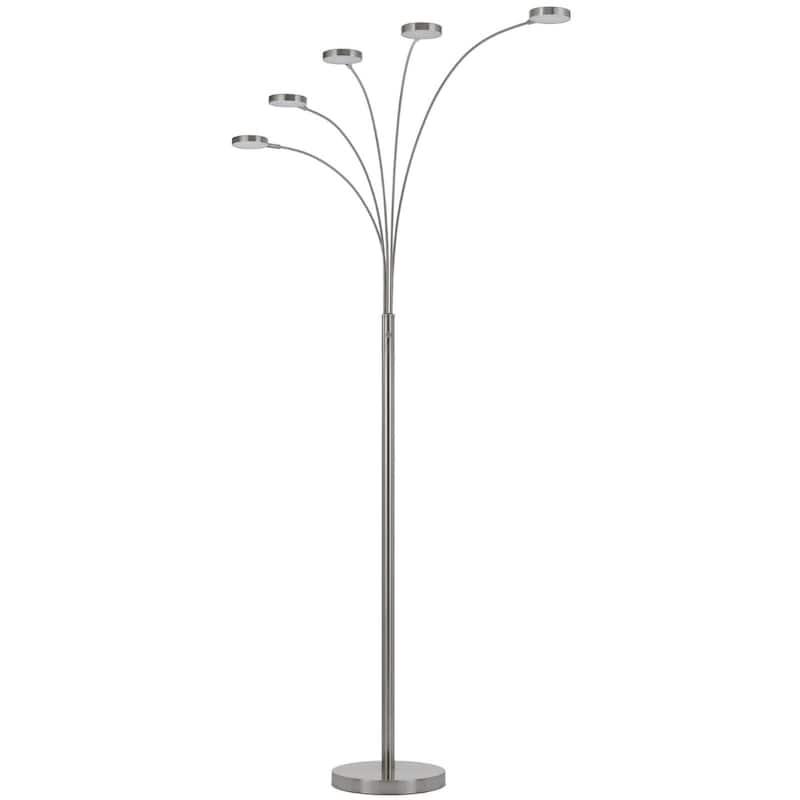 82" Five Light LED Arc Floor Lamp with Base and Curved Arm - 12.50” x 39” x 82” - Nickel