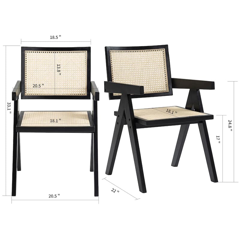 Set of 2 Bardot Black Wooden Dining Chair with Rattan Back