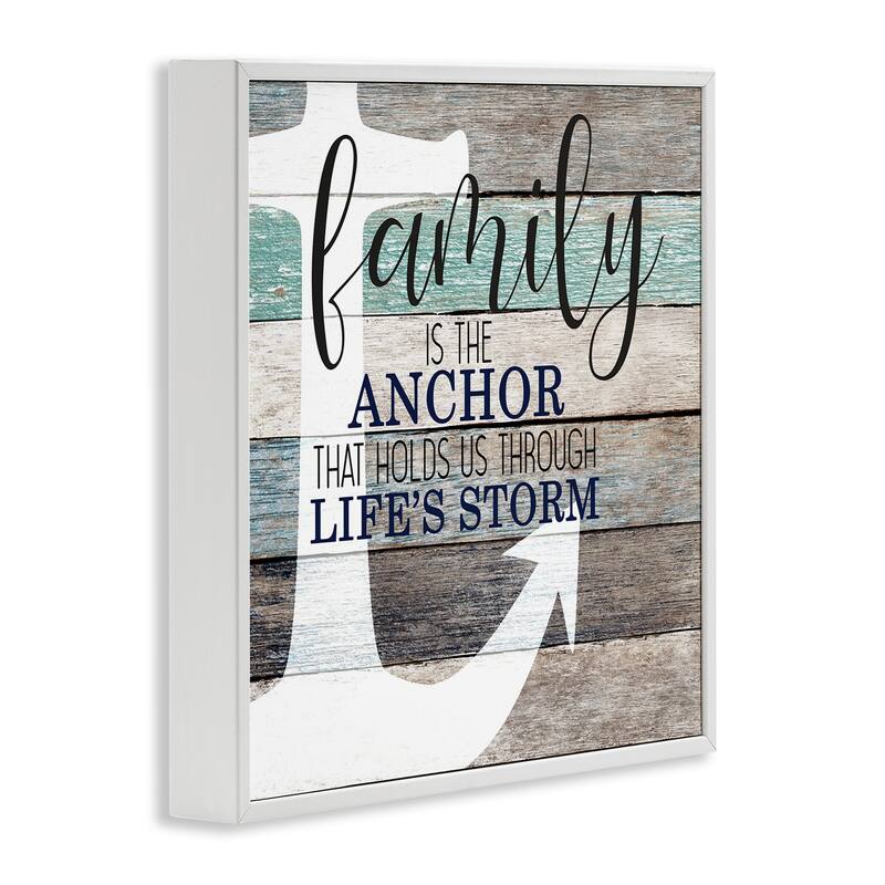 Stupell Family Anchor through Storm Motivational Phrase Wood Grain Framed Wall Art