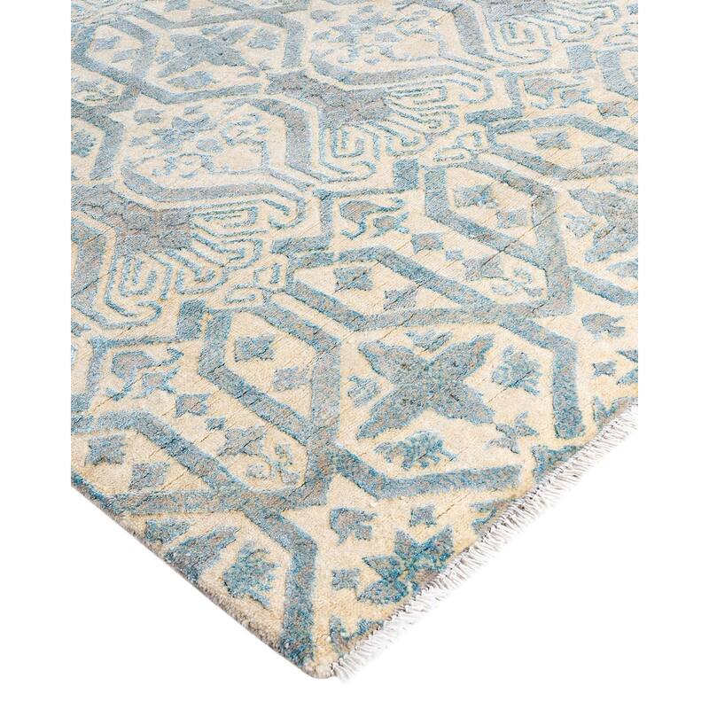 Ikat One-of-a-Kind Hand-Knotted Area Rug, Light Blue - 8' 1" x 10' 2"