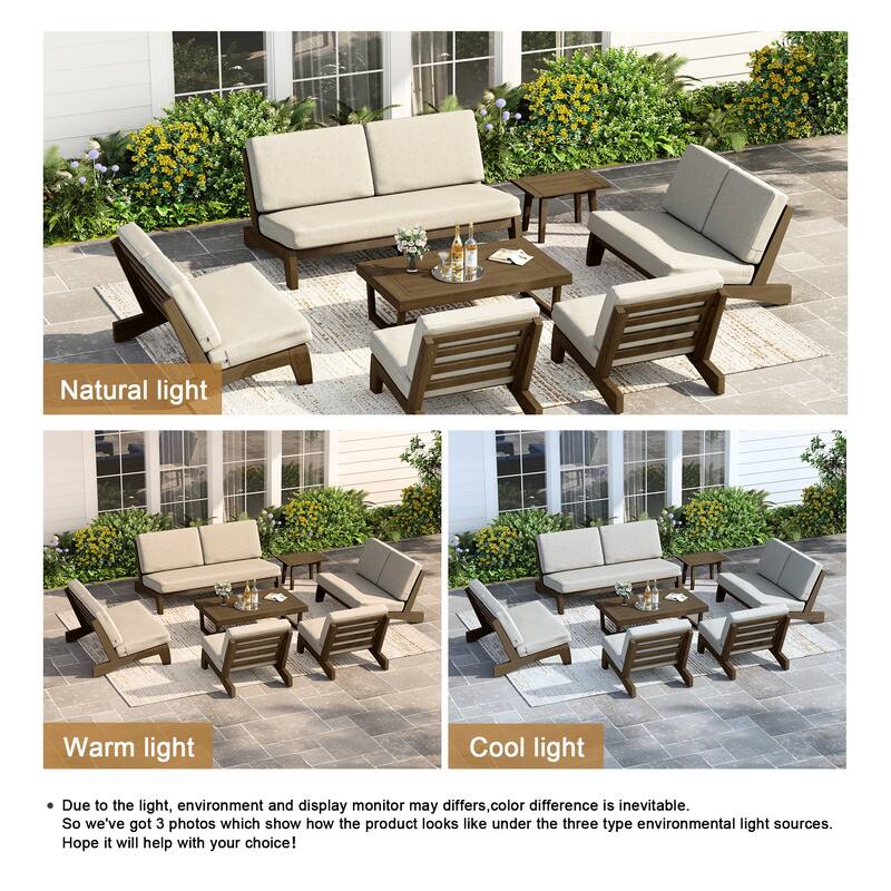 Casual Teak Wood Large 7-Piece Outdoor Patio Conversation Set