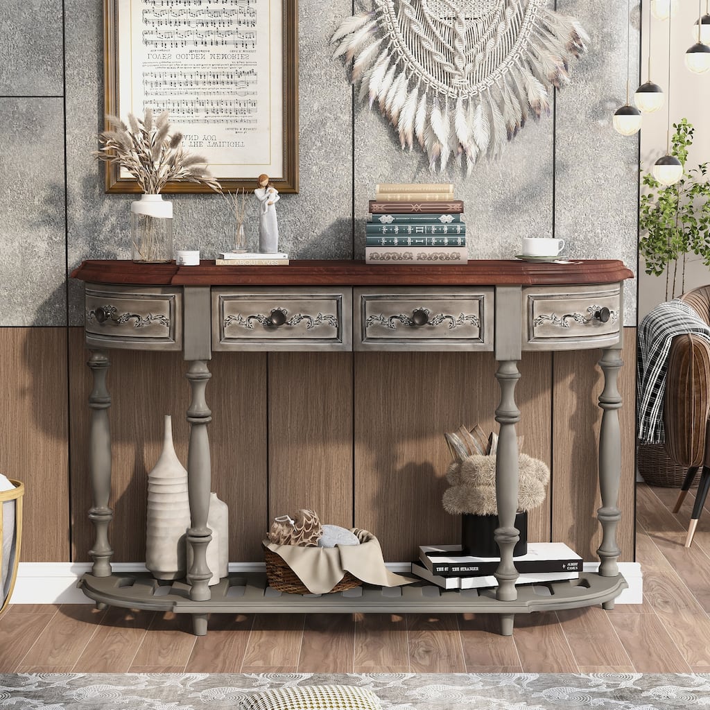 Console Table Sofa Table with 4 Drawers and 1 Shelf