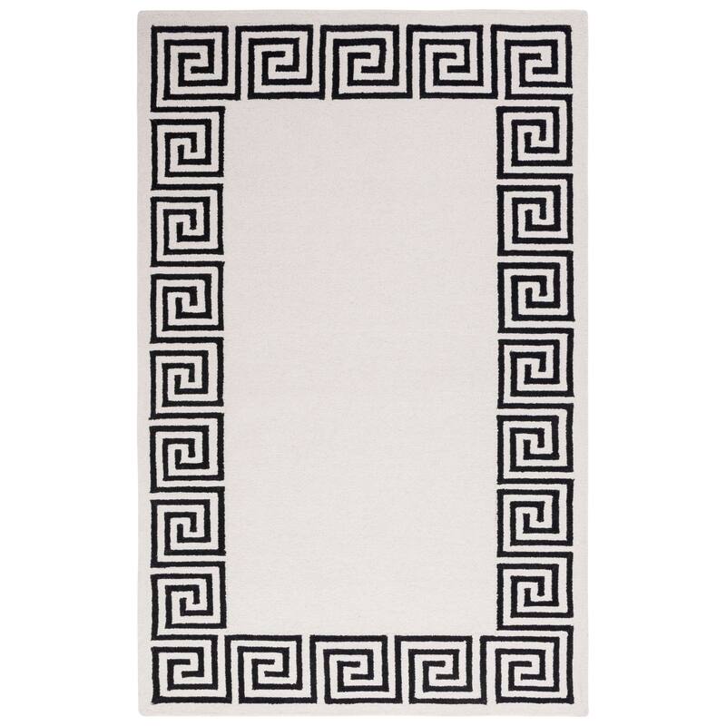 SAFAVIEH Handmade Metro Saeko Greek Key Border Wool Rug - 6' Square - Ivory/Black