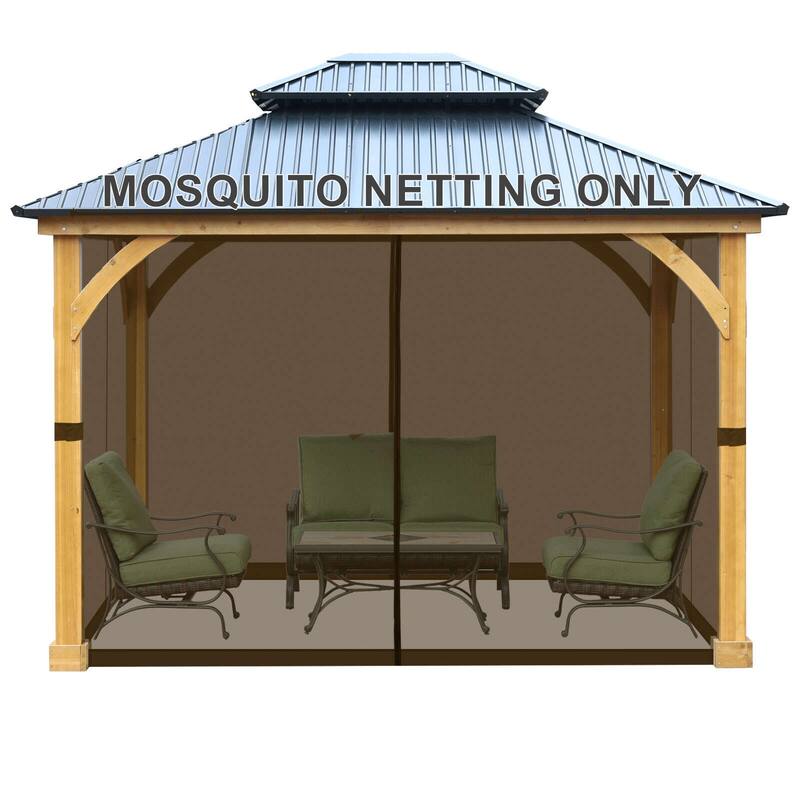 Aoodor Gazebo Netting Screen Replacement Outside Universal 4-Panel Sidewalls 10' x 13' (Only Netting) - Brown
