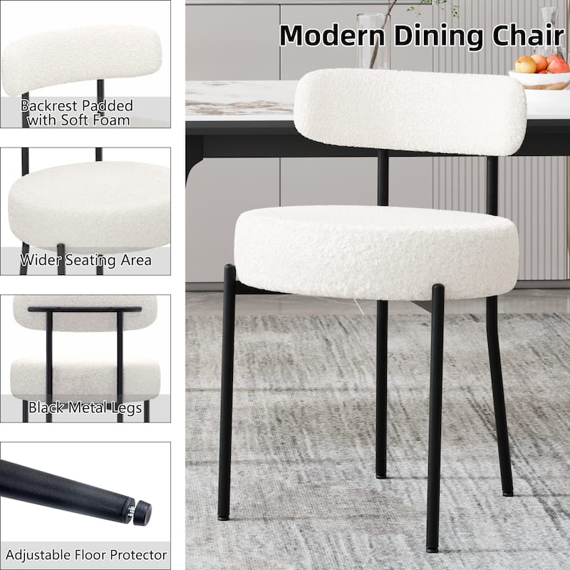 XINMICS Upholstered Boucle Dining Chairs with Black Metal Legs