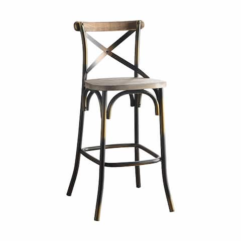 43' High Back Antiqued Copper and Oak Finish Bar Chair - 43' x 18' x 20'