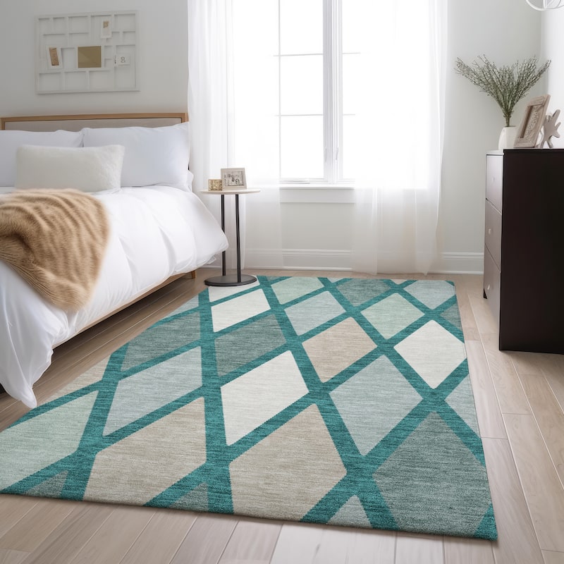 Premium Washable Super Soft Mosaic Diamonds Mayfield Rug - Teal - 5' x 7'6"
