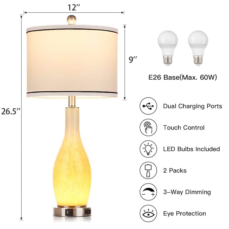 26.5'' Table Lamp with Nightlight 2in1 with Glass Vase Style (Set of 2) - 12'' x 12'' x 26.5'' (L x W x H)