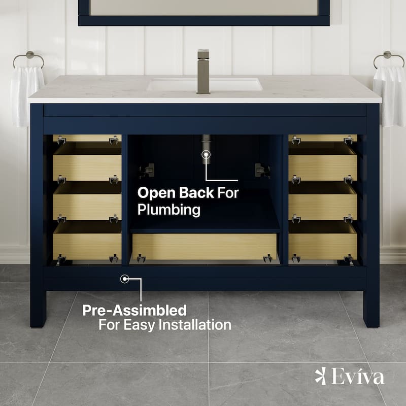 Eviva London 54"W x 21"D Bathroom Vanity with Carrara Quartz Top