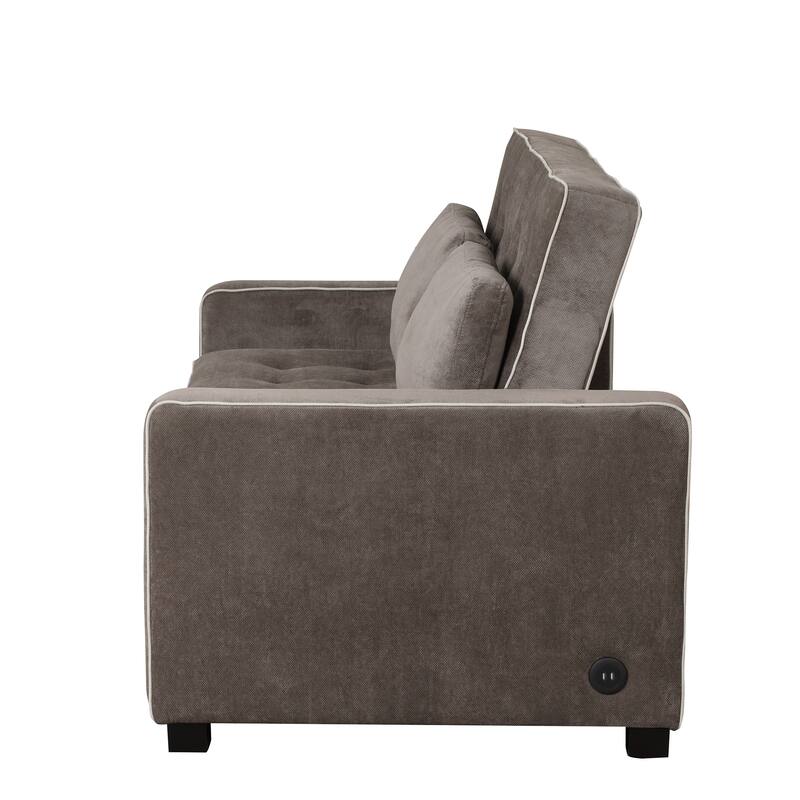 61.4" Upholstered Sleeper Bed, Pull Out Sofa with Adjustable Backrest, Dual USB Port, Brown Gray
