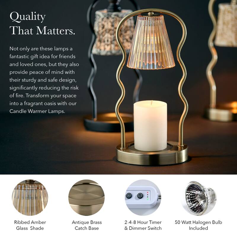 Chiara Candlewarmer Lamp with Timer - Dimmable Wax Melt Heater, 3 Lighting Modes & Auto Shutoff - Ribbed Glass