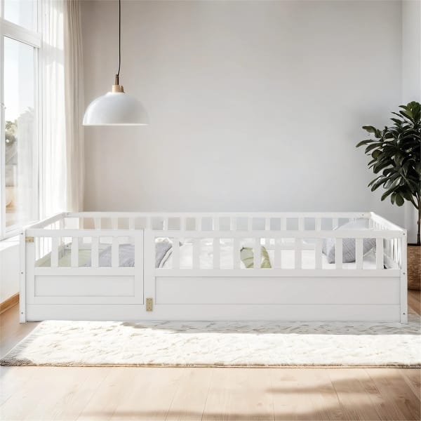 slide 2 of 15, Twin Size Floor Bed with Super High Security Barrier White