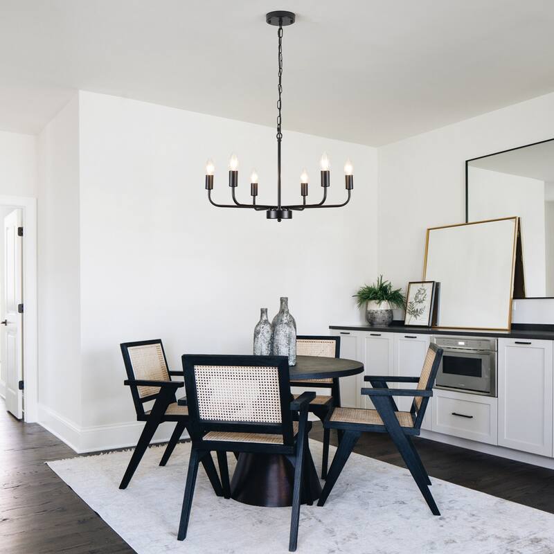 Modern Chandelier, Farmhouse Chandelier, 6-Light Metal Candle Style Chandelier for Dining Room Living Room Bedroom Kitchen