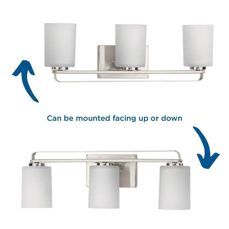 League Collection Three-Light Brushed Nickel and Etched Glass Modern Farmhouse Bath Vanity Light - 23 in x 5.5 in x 7.62 in