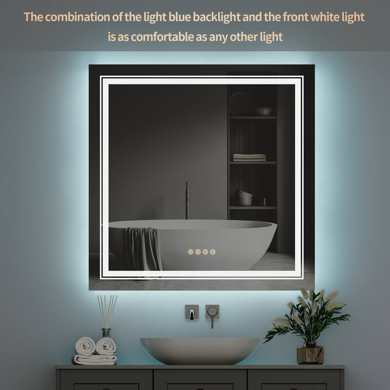 Square RGB Colorful LED Lighted Bathroom Mirror Fogless - 32" x 32"