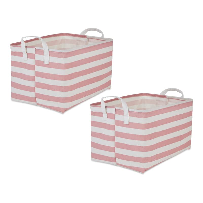 Cotton Polyester Laundry Bin Stripe Rectangle (Set of 2) - Rose Stripe - Extra-Large Set, 12.5x17.5x10.5"