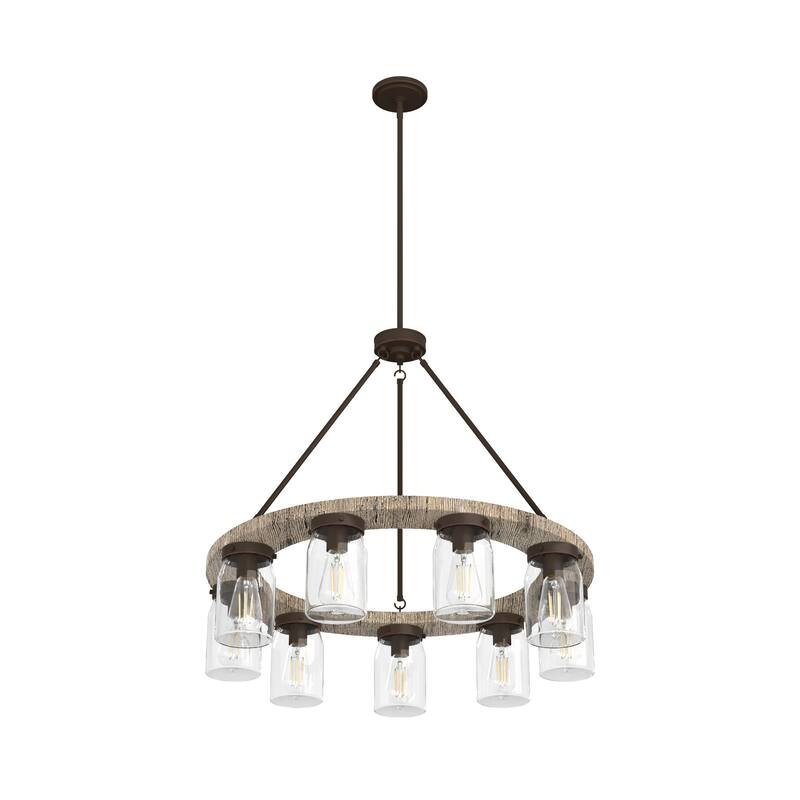 Hunter Devon Park 9-Light Chandelier, Wagon Wheel - Dining Room - Rustic, Farmhouse, Clear Glass