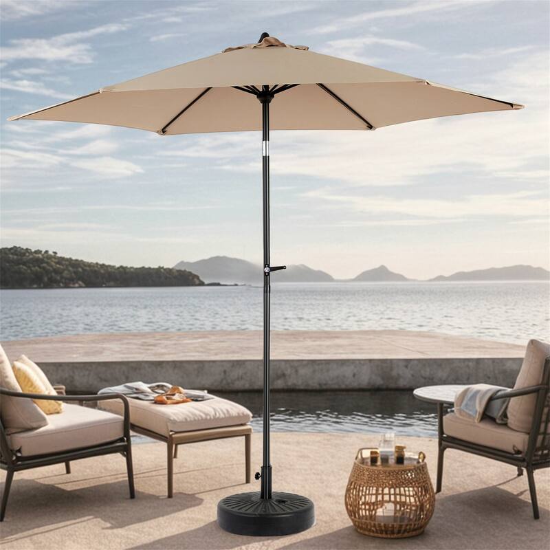 104" Patio Umbrella with Push Button Tilt,6 Ribs and Crank (No Base) - Khaki