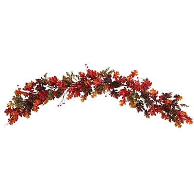 6' Autumn Maple Leaves, Berry and Pinecones Fall Artificial Garland - 72
