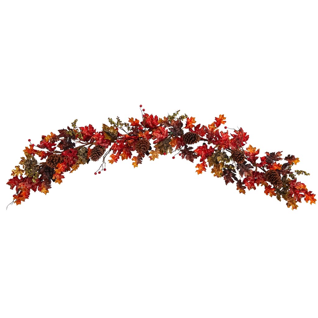 6' Autumn Maple Leaves, Berry and Pinecones Fall Artificial Garland - 72