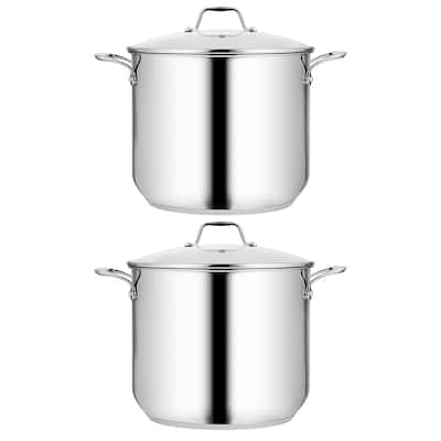 NutriChef Heavy Duty 19 Quart Stainless Steel Soup Stock Pot with Lid (2 Pack)