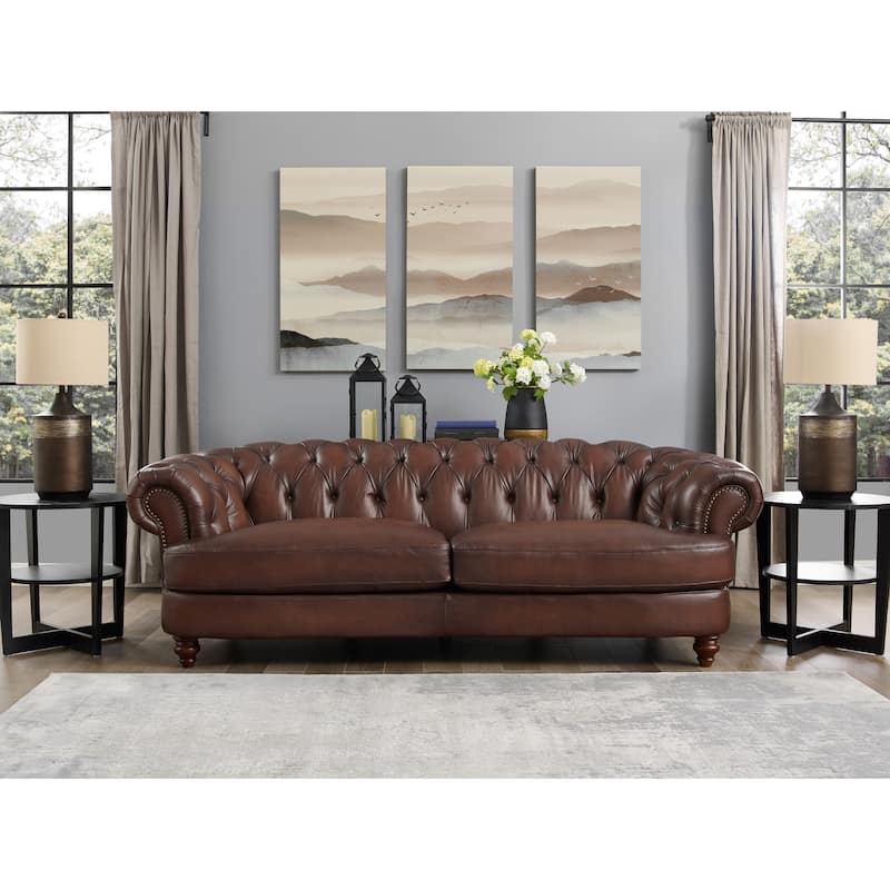 Hydeline Newport Top Grain Chesterfield Leather Sofa Set, Sofa, Loveseat and Chair