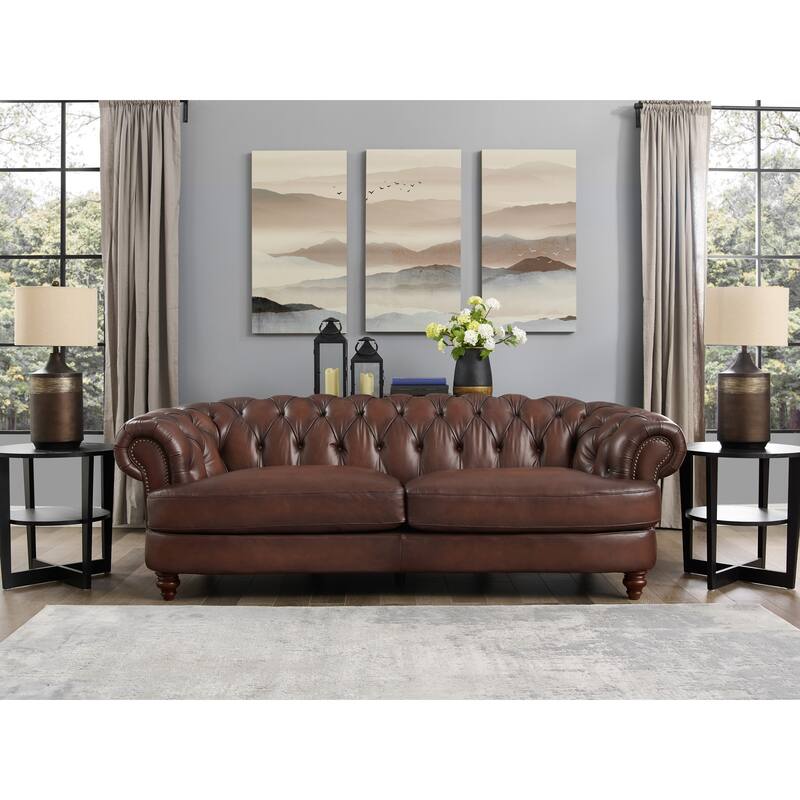 Hydeline Newport Top Grain Chesterfield Leather Sofa Set, Sofa and Loveseat