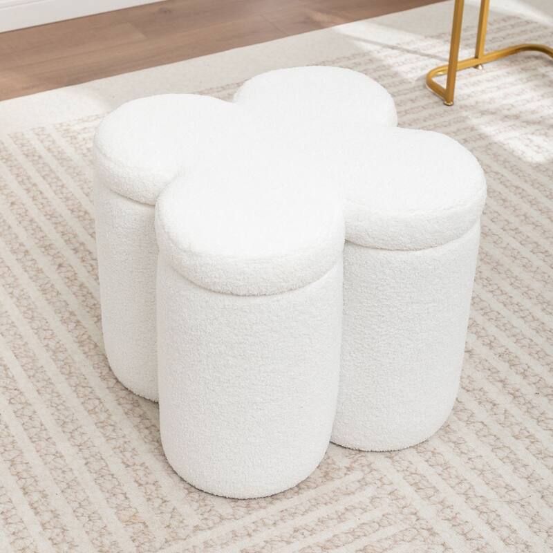 SEYNAR Modern Glam Teddy Velvet Flower Shape Storage Ottoman
