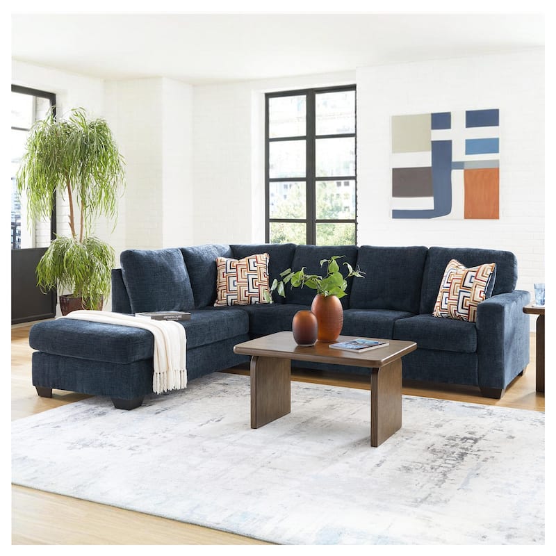Signature Design by Ashley Aviemore 2-Piece Sectional with Chaise - 110"W x 90"D x 37"H - Left Facing - Dark Blue