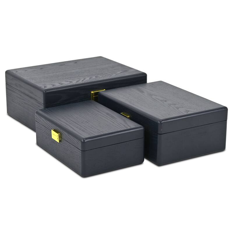 Sable Set of 3 Rectangular Decorative Storage Boxes - Navy Blue - N/A