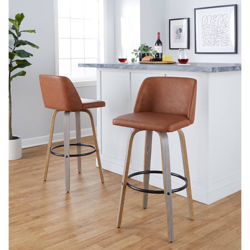 The Gray Barn Vallberga 30" Fixed-Height Bar Stool with Light Grey Wood Base (Set of 2)