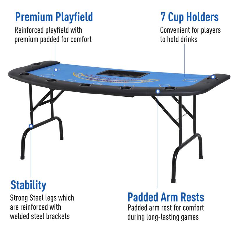 HomCom 72" 7 Player Foldable Half Poker Table - Blue/Black