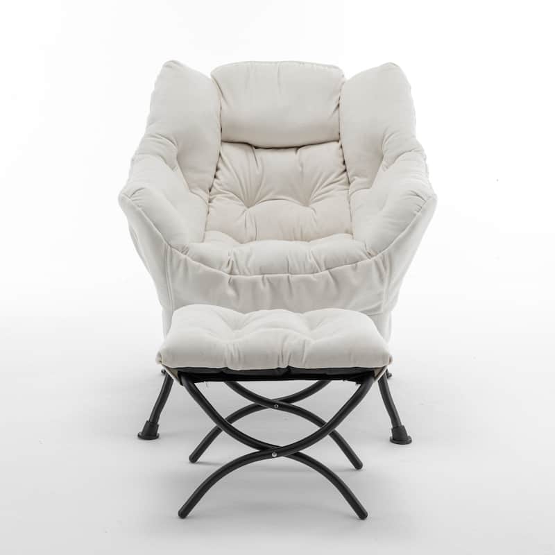 Velvet Recliner Chair with Matching Ottoman, Upholstered Accent Chair Armchair, Lounge Chaise Chair with Footrest - Beige