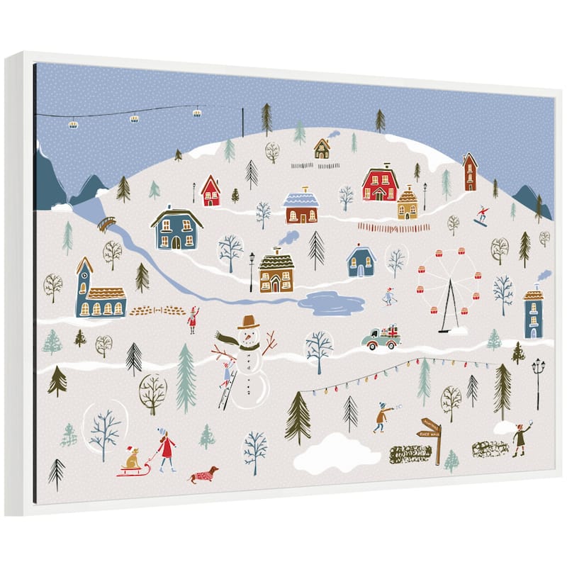 Kate and Laurel Sylvie Framed Canvas A Winter Village by Vicky Yorke - White