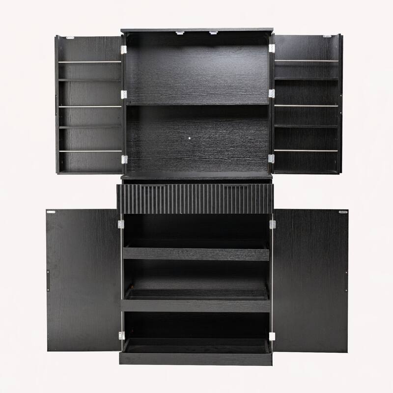 72" Fluted Kitchen Pantry Cabinet with 3 Keyboard Drawers